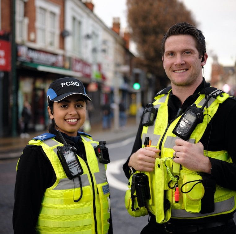 Derbyshire_Constabulary_Jobs__Careers_Website__Asian_Female_and_White_Male_in_Town_Centre_Image A police crackdown in Derbyshire has led to 80 charges including some about dangerous dogs, out of ontrol dogs and XL bully dogs