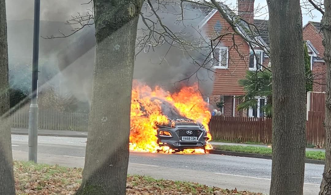 Thick black smoke from the burning vehicle seen from a distance near a quiet Allestree neighbourhood. Thick black smoke from the burning vehicle seen from a distance near a quiet Allestree neighbourhood.