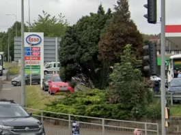 The Esso petrol station near Markeaton island, Derby, where a man attempted to set fire to petrol pumps on January 8.